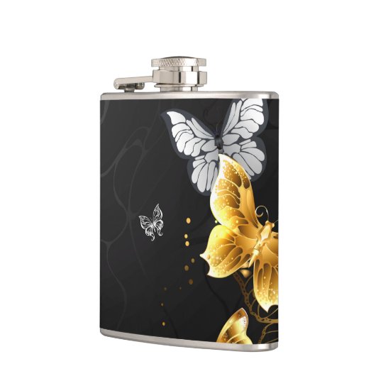 Gold und weiße Schmetterlinge Flachmann (Links)