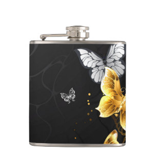 Gold und weiße Schmetterlinge Flachmann