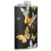 Gold und weiße Schmetterlinge Flachmann (Rechts)