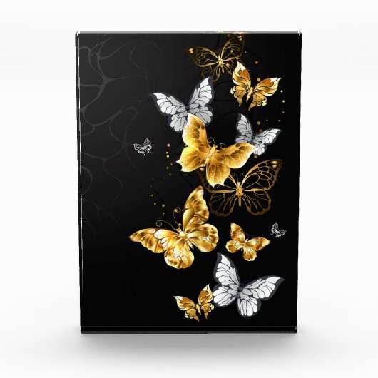 Gold und weiße Schmetterlinge Fotoblock (Vorderseite)