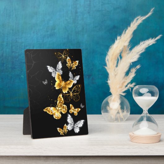 Gold und weiße Schmetterlinge Fotoplatte (Seite)