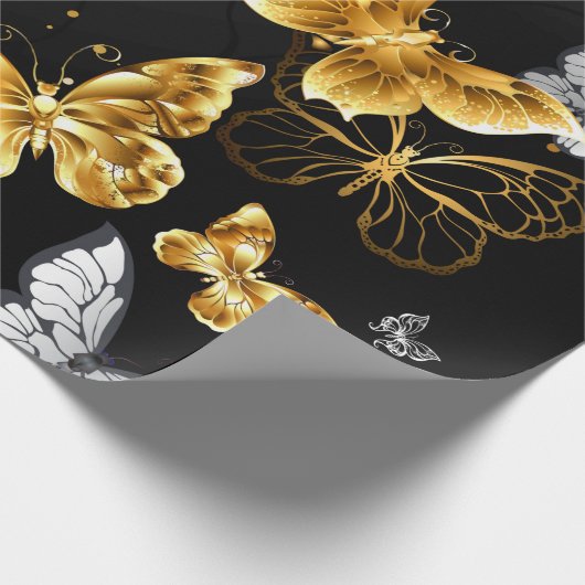 Gold und weiße Schmetterlinge Geschenkpapier (Ecke)