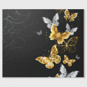 Gold und weiße Schmetterlinge Geschenkpapier (Flach)