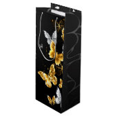 Gold und weiße Schmetterlinge Geschenktüte Für Weinflaschen (Vorderseite Schrägansicht)