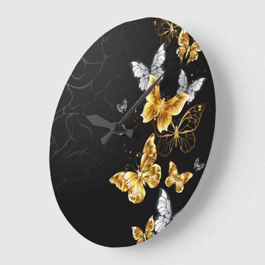 Gold und weiße Schmetterlinge Große Wanduhr (Winkel)