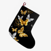 Gold und weiße Schmetterlinge Großer Weihnachtsstrumpf (Vorderansicht (hängend))