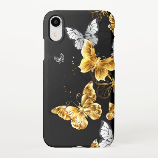 Gold und weiße Schmetterlinge iPhone Hülle (Rückseite)