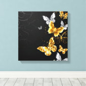 Gold und weiße Schmetterlinge Leinwanddruck (Insitu (Holzboden))