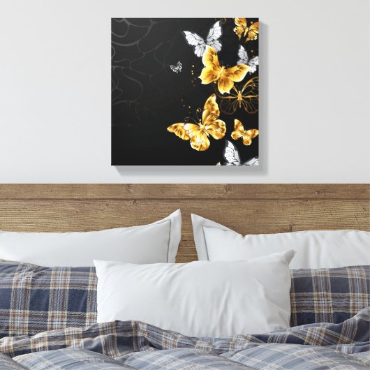 Gold und weiße Schmetterlinge Leinwanddruck (Insitu (Schlafzimmer))