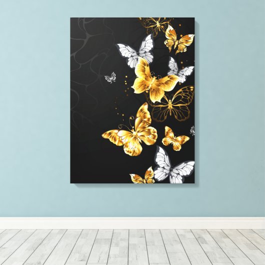 Gold und weiße Schmetterlinge Leinwanddruck (Insitu (Holzboden))