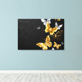 Gold und weiße Schmetterlinge Leinwanddruck (Insitu (Holzboden))