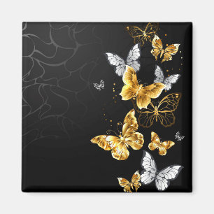 Gold und weiße Schmetterlinge Magnet