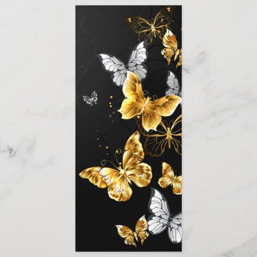 Gold und weiße Schmetterlinge Menükarte (Vorderseite)