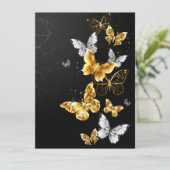 Gold und weiße Schmetterlinge Menükarte (Stehend Vorderseite)