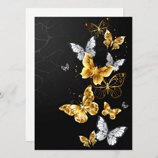 Gold und weiße Schmetterlinge Menükarte (Vorne/Hinten)