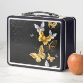 Gold und weiße Schmetterlinge Metall Brotdose (Beispiel)