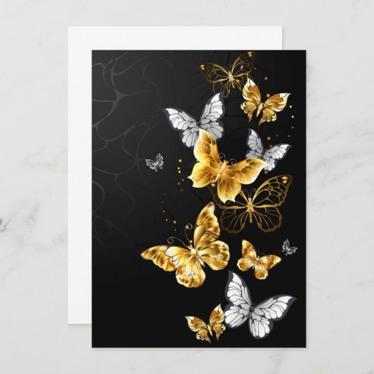 Gold und weiße Schmetterlinge Mitteilungskarte (Vorne/Hinten)