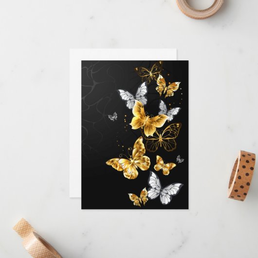 Gold und weiße Schmetterlinge Mitteilungskarte (Vorderseite/Rückseite Beispiel)