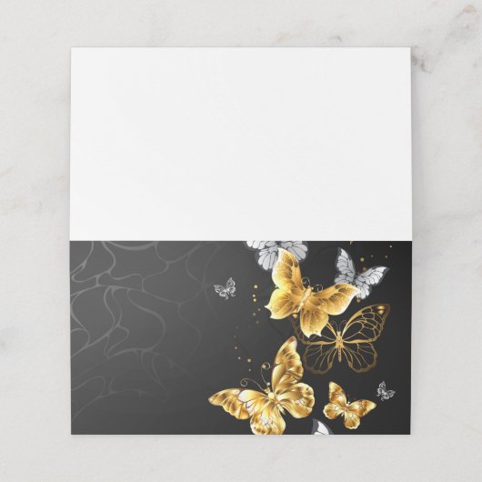 Gold und weiße Schmetterlinge Platzkarte (Außenseite Aufgefaltet)