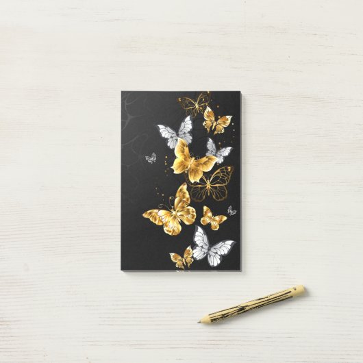 Gold und weiße Schmetterlinge Post-it Klebezettel (Auf Schreibtisch)
