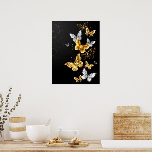Gold und weiße Schmetterlinge Poster (Küche)