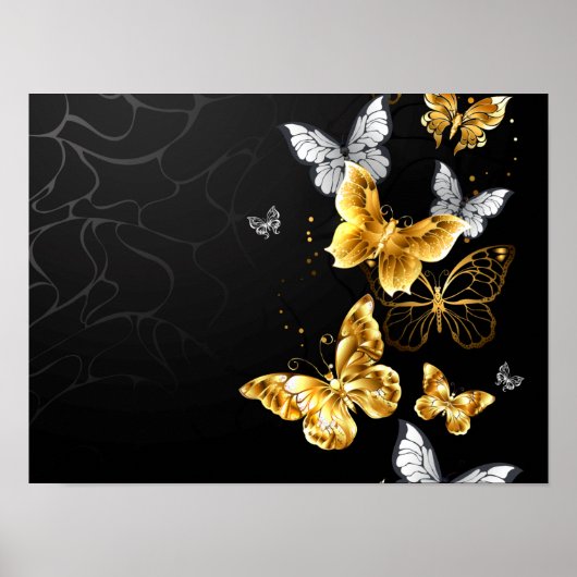 Gold und weiße Schmetterlinge Poster (Vorne)