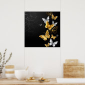 Gold und weiße Schmetterlinge Poster (Küche)