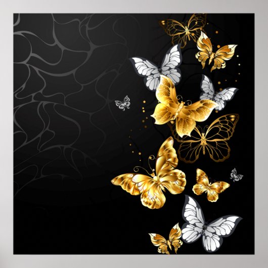 Gold und weiße Schmetterlinge Poster (Vorne)