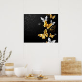 Gold und weiße Schmetterlinge Poster (Küche)