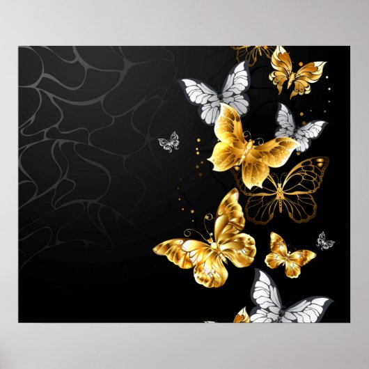 Gold und weiße Schmetterlinge Poster (Vorne)