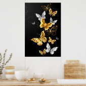 Gold und weiße Schmetterlinge Poster (Küche)