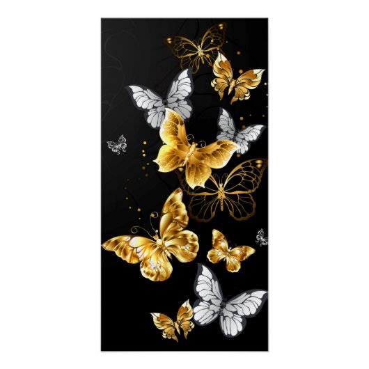 Gold und weiße Schmetterlinge Poster (Vorderseite)