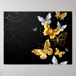 Gold und weiße Schmetterlinge Poster