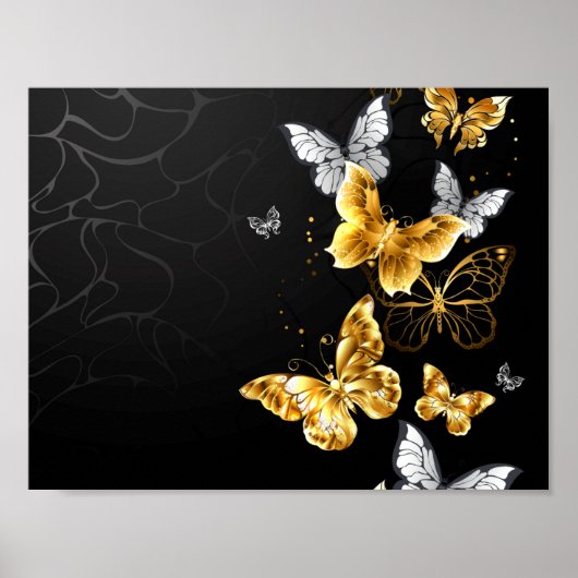 Gold und weiße Schmetterlinge Poster (Vorne)