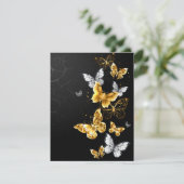 Gold und weiße Schmetterlinge Save The Date (Stehend Vorderseite)