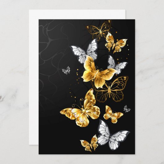 Gold und weiße Schmetterlinge Save The Date (Vorne/Hinten)