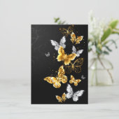 Gold und weiße Schmetterlinge Save The Date (Stehend Vorderseite)