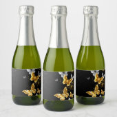 Gold und weiße Schmetterlinge Schaumweinetikett (Flaschen)