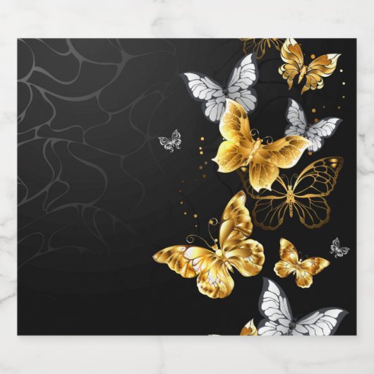 Gold und weiße Schmetterlinge Schaumweinetikett (Einzelnes Label)