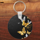 Gold und weiße Schmetterlinge Schlüsselanhänger (Vorderseite)