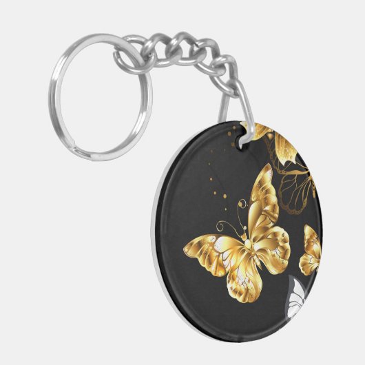 Gold und weiße Schmetterlinge Schlüsselanhänger (Vorderseite links)