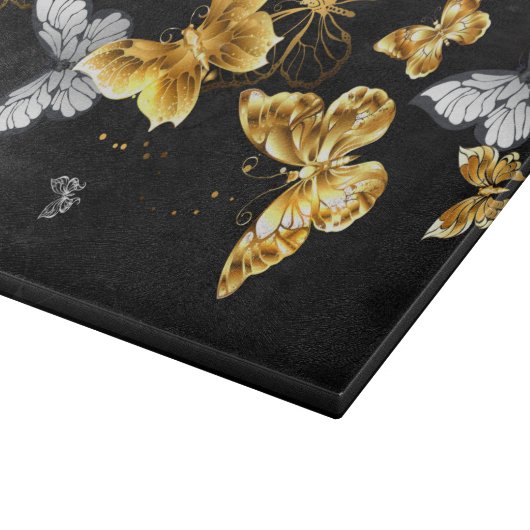 Gold und weiße Schmetterlinge Schneidebrett (Ecke)
