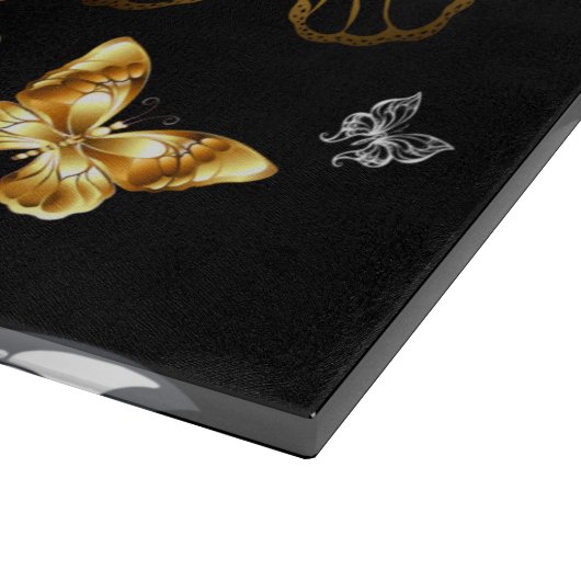 Gold und weiße Schmetterlinge Schneidebrett (Ecke)