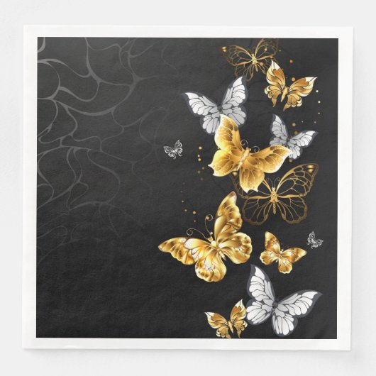 Gold und weiße Schmetterlinge Serviette (Vorderseite)