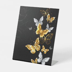 Gold und weiße Schmetterlinge Sockelschild