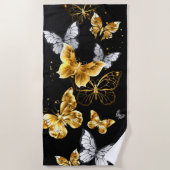 Gold und weiße Schmetterlinge Strandtuch (Vorderseite)