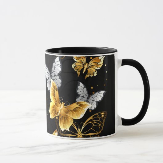 Gold und weiße Schmetterlinge Tasse (Rechts)