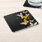 Gold und weiße Schmetterlinge Untersetzer (angewinkelt)