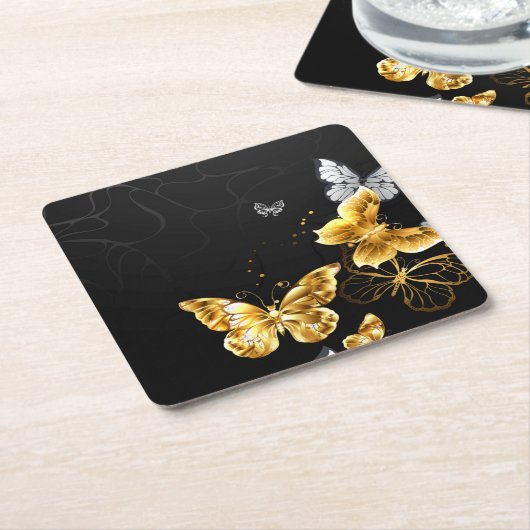 Gold und weiße Schmetterlinge Untersetzer (angewinkelt)