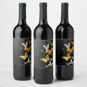 Gold und weiße Schmetterlinge Weinetikett (Flaschen)